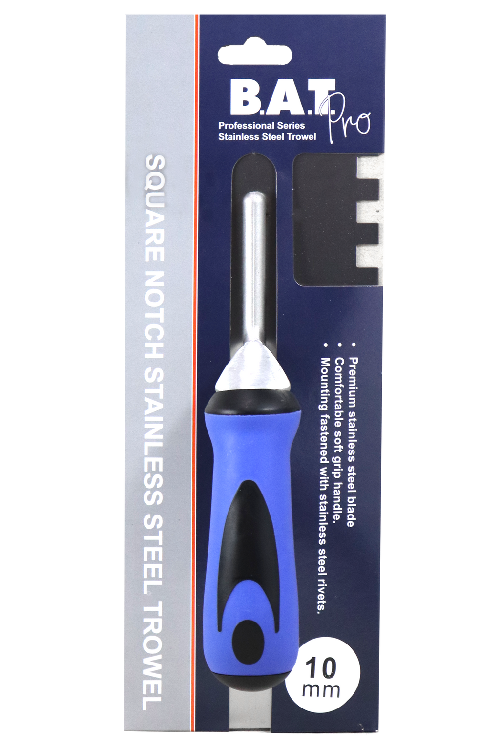BAT Bright Steel Square Notch Trowel - Soft Grip