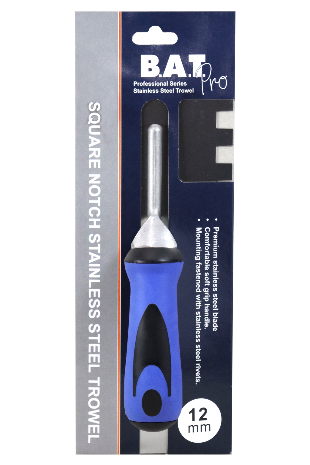 BAT Bright Steel Square Notch Trowel - Soft Grip