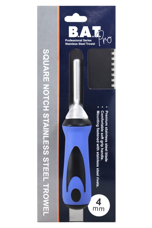 BAT Bright Steel Square Notch Trowel - Soft Grip