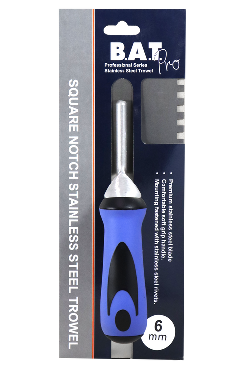 BAT Bright Steel Square Notch Trowel - Soft Grip