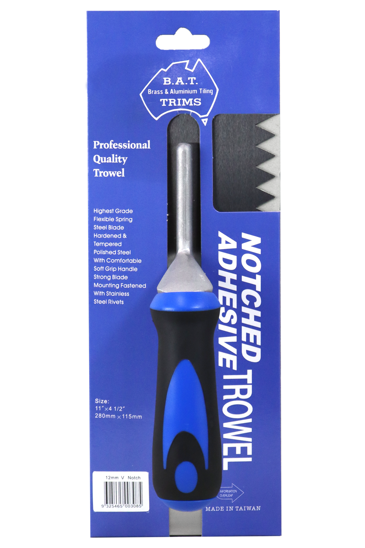 BAT Bright Steel V Notch Trowel - Soft Grip