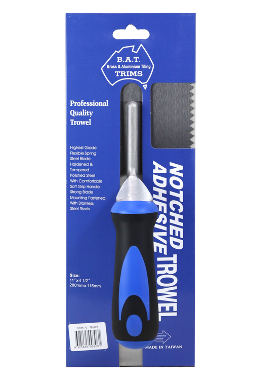 BAT Bright Steel V Notch Trowel - Soft Grip