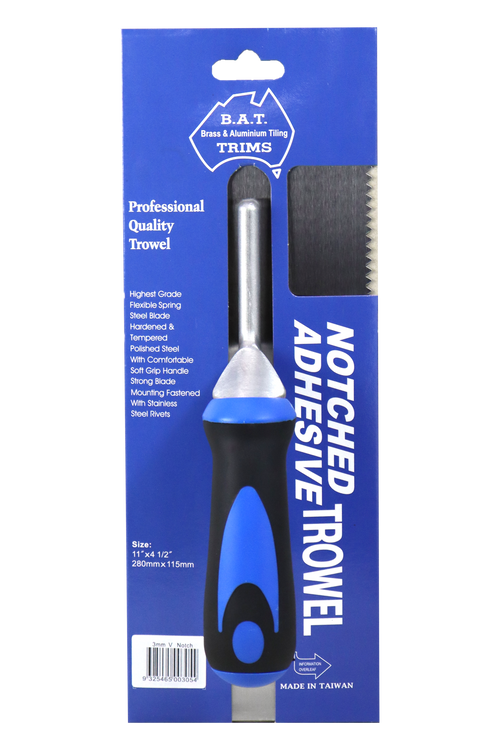 BAT Bright Steel V Notch Trowel - Soft Grip