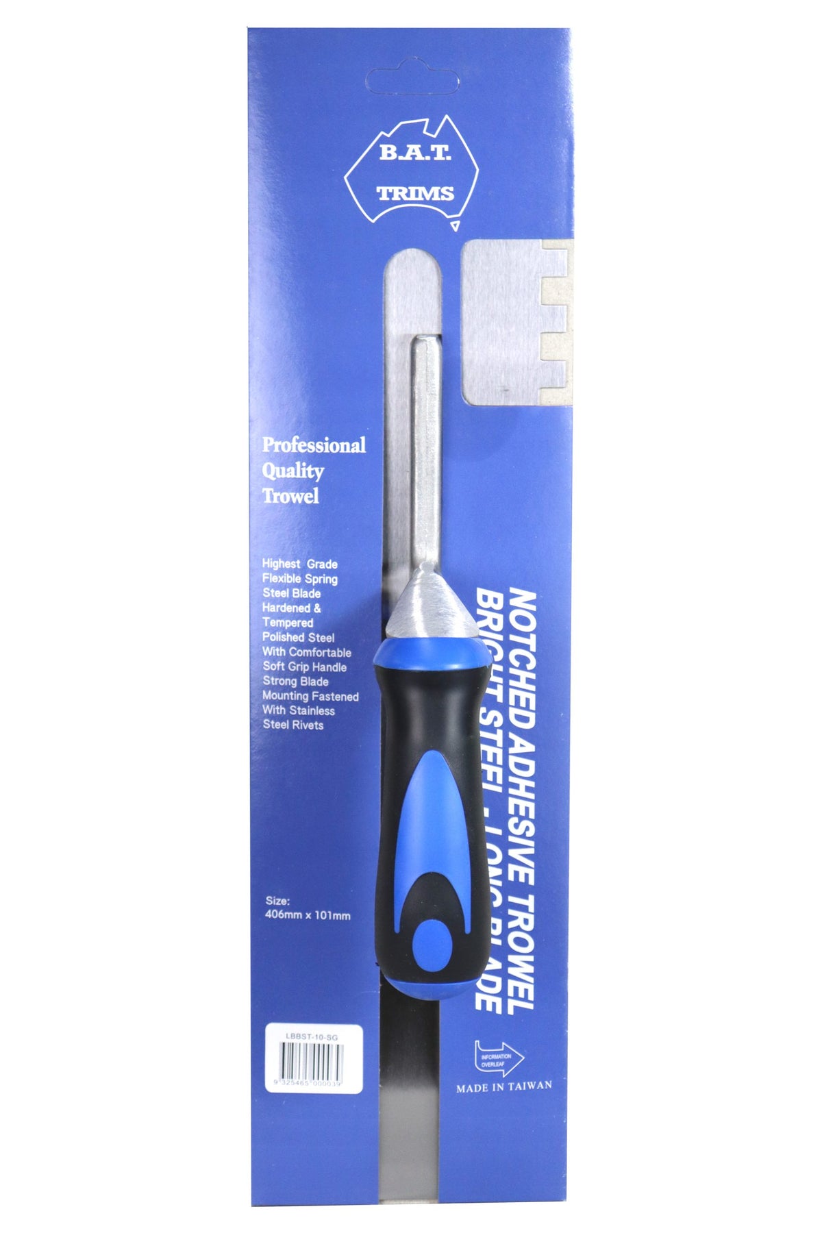 BAT Bright Steel Long Blade Trowel - Soft Grip