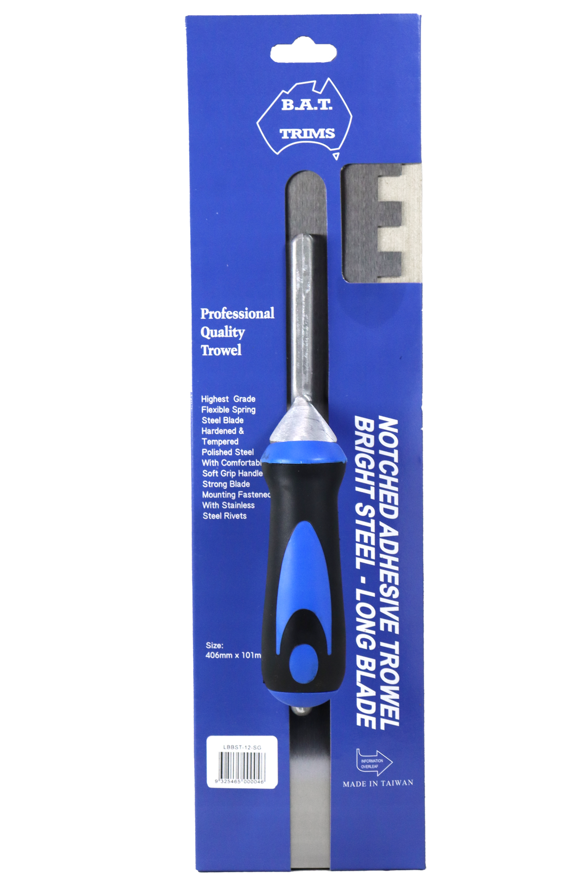 BAT Bright Steel Long Blade Trowel - Soft Grip