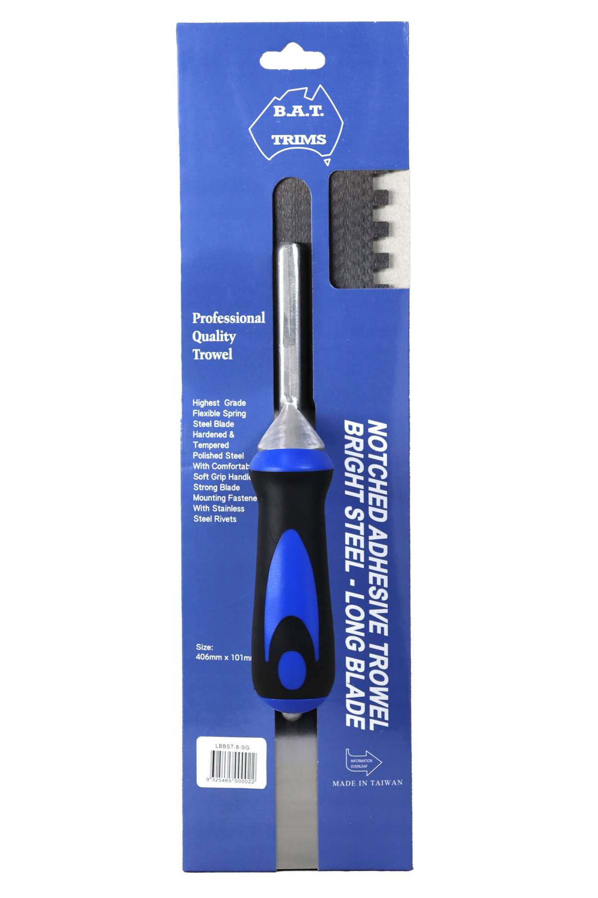 BAT Bright Steel Long Blade Trowel - Soft Grip