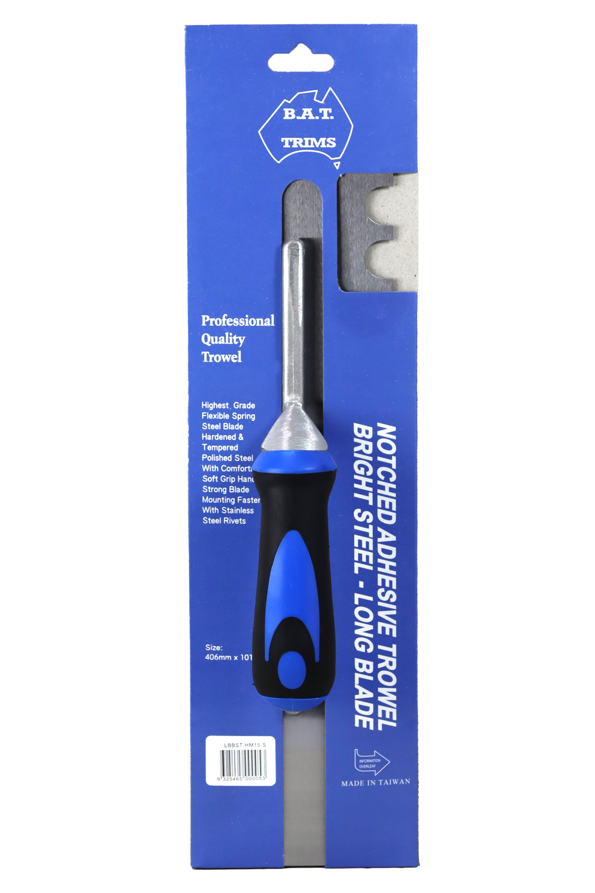 BAT Bright Steel Long Blade Trowel - Soft Grip