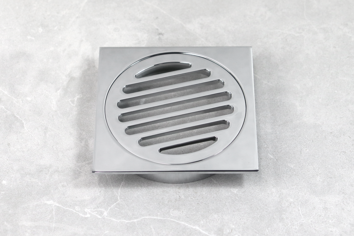 BAT Chrome Plated Long Collar Square Floor Drain - 80mm