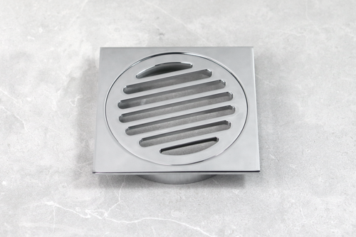 BAT Chrome Plated Long Collar Square Floor Drain - 80mm