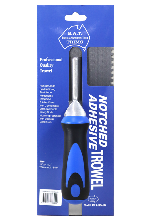 BAT Professional Stainless Steel Square Notch Trowel - Soft Grip