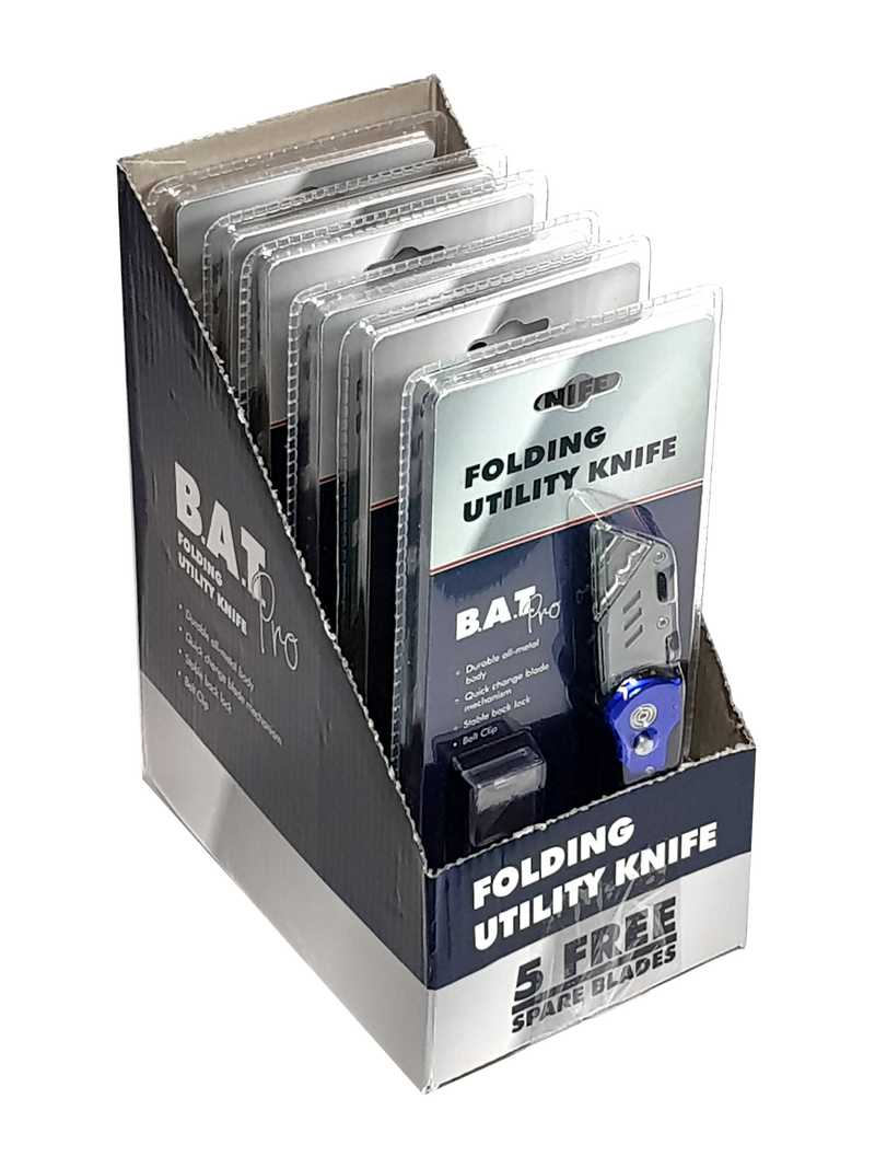 BAT Pro Folding Utility Knife with 5 blades - 6 Pack Counter Display