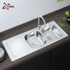 Caden Double Bowl Sink with Drainer 1200mm