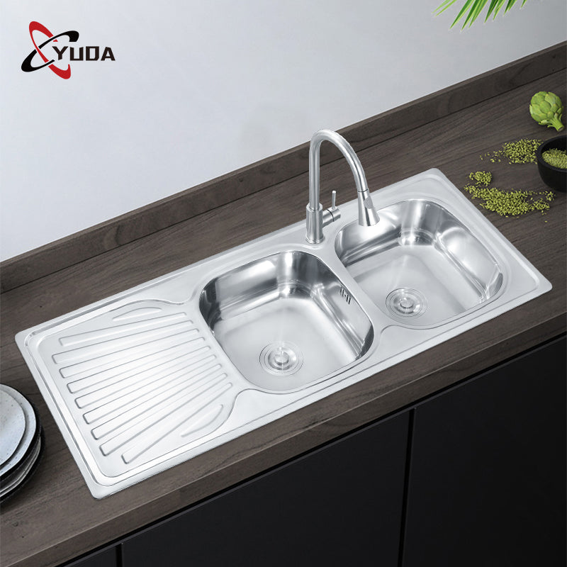 Caden Double Bowl Sink with Drainer 1200mm