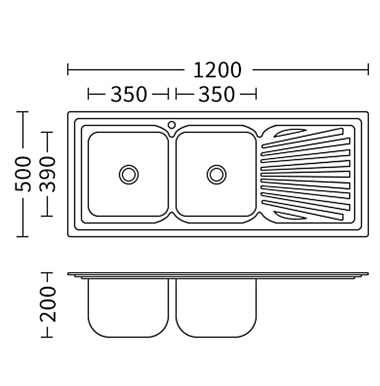 Caden Double Bowl Sink with Drainer 1200mm