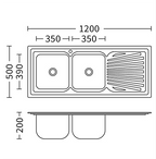 Caden Double Bowl Sink with Drainer 1200mm