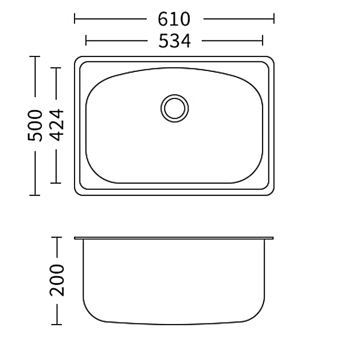 Caden Single Bowl Sink 610mm