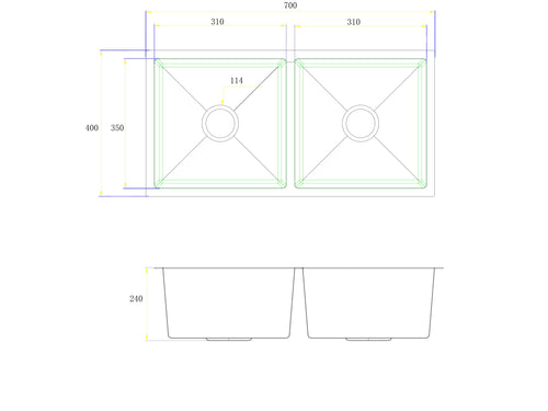 Callan Double Bowl Sink 700mm