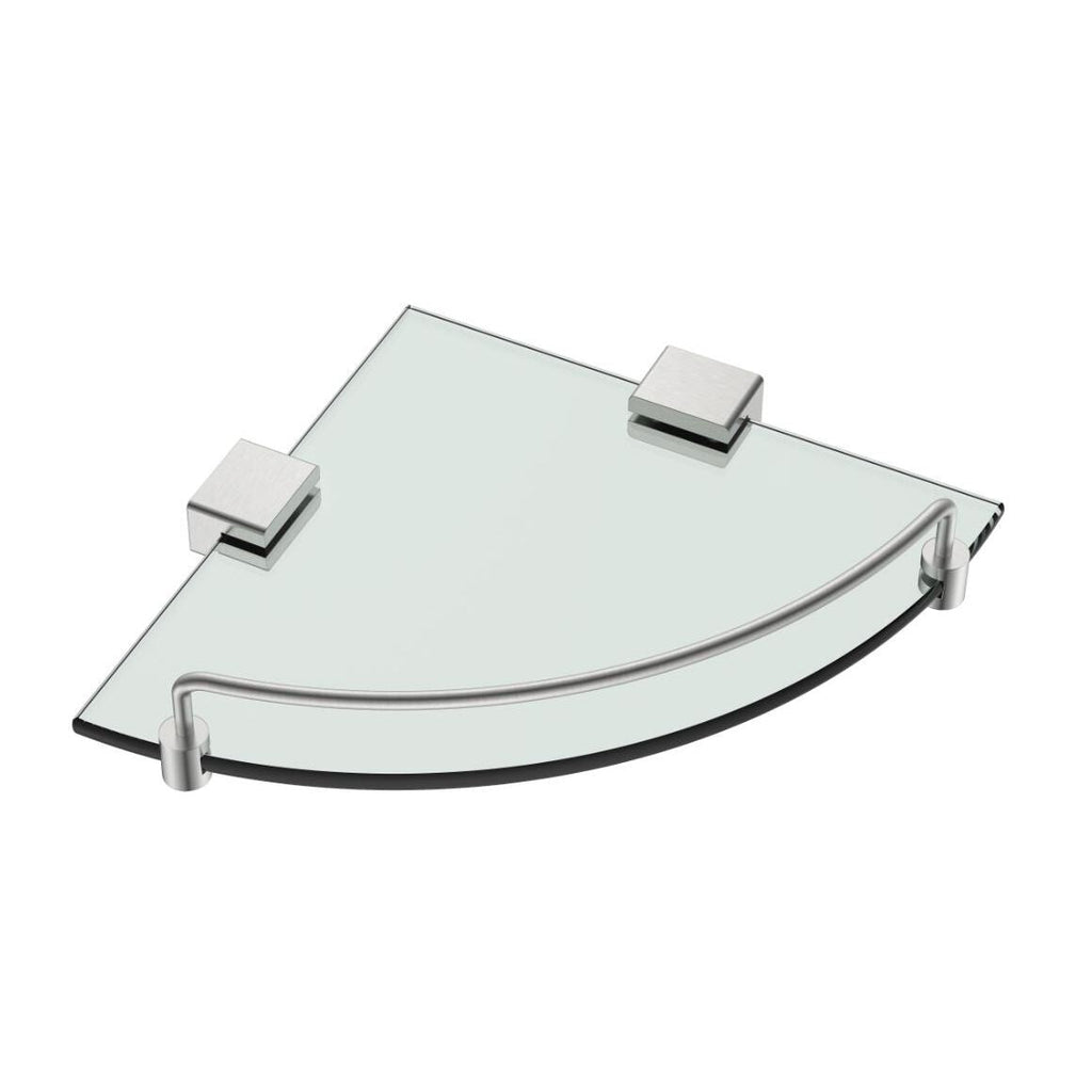 MELA Corner Glass Shelf — Brushed Nickel (ACC.CGS.001.BN)