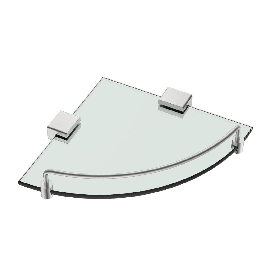 MELA Corner Glass Shelf — Brushed Nickel (ACC.CGS.001.BN)
