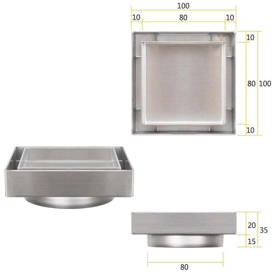 Tile Insert Floor Waste 80mm, 100 x 100mm