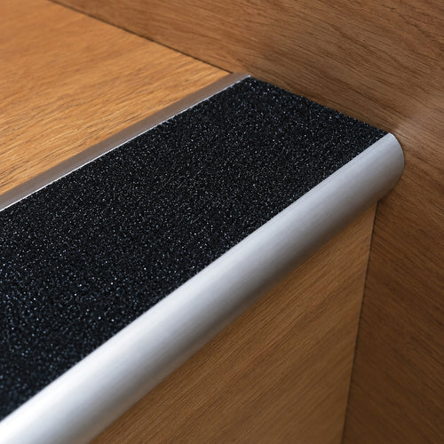 Aluminium Stair Trim with Solid Black Carborundum Insert (Matte Silver) – 58mm x 24mm x 2.5m – product image 2