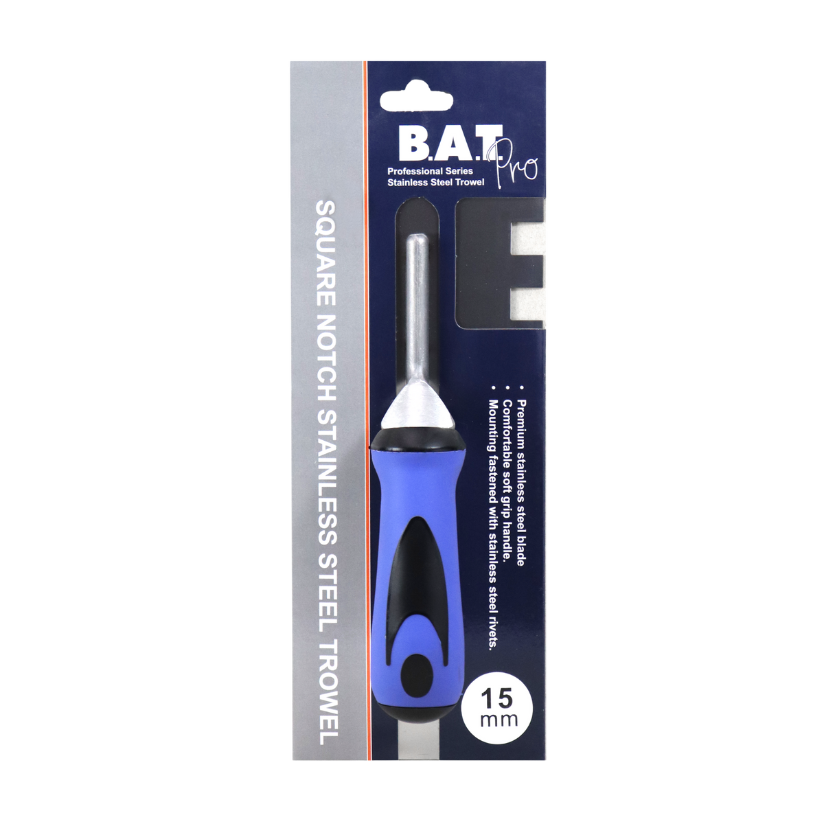 BAT Pro square notch stainless steel trowel