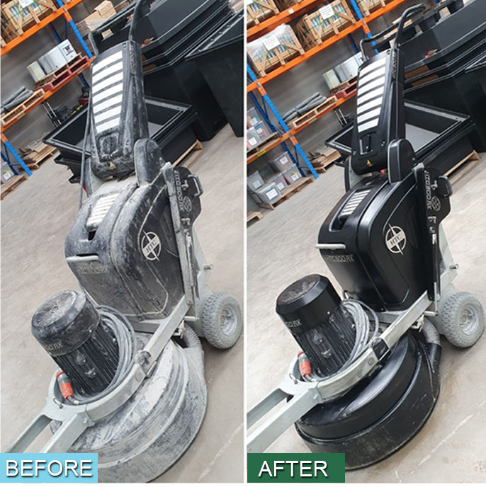 Floor grinder before and after cleaning with BAT SynSafe Acid