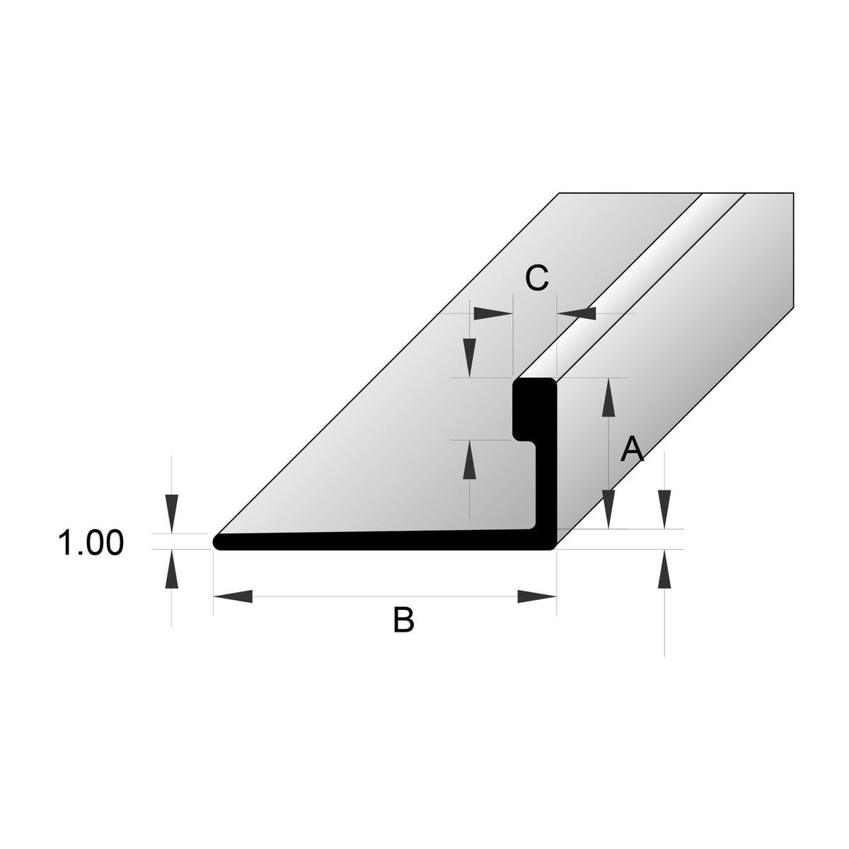 BAT Trims Aluminium Tiling Angle profile drawing with dimensions