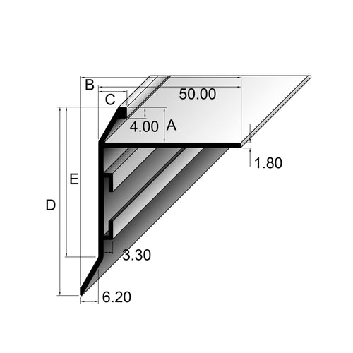 BAT Trims Balcony Edge Trim profile drawing with dimensions