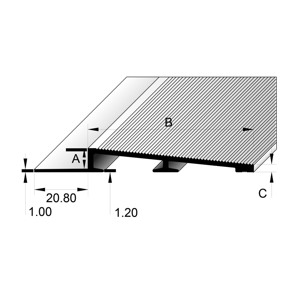 BAT Trims Commercial Diminishing Trim profile drawing with dimensions
