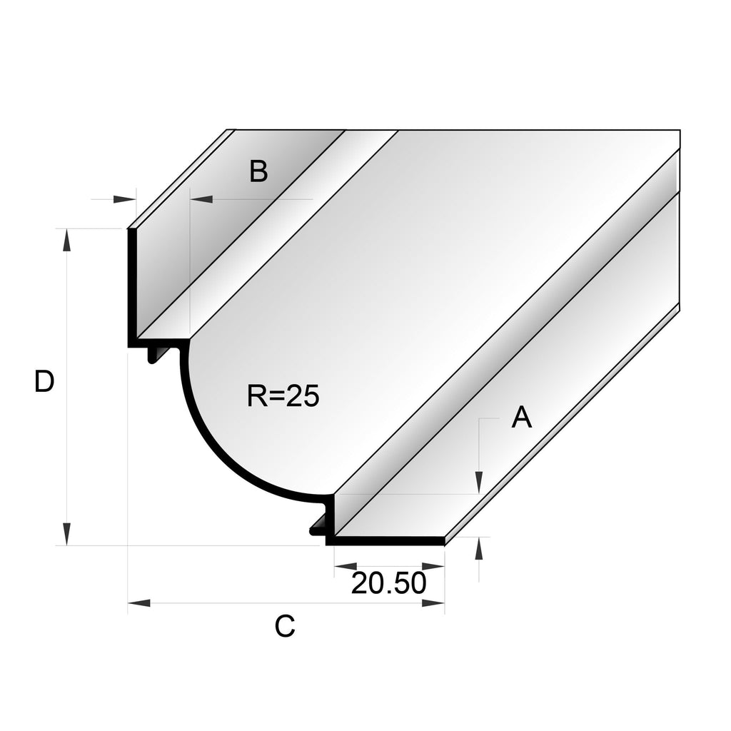 BAT Trims Cove Trim profile drawing with dimensions