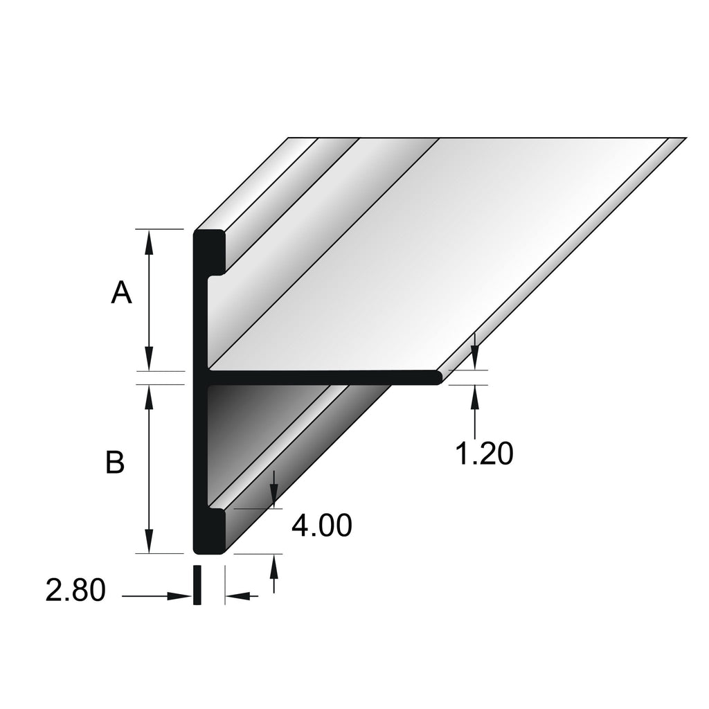 BAT Trims Double Sided Angle profile drawing with dimensions