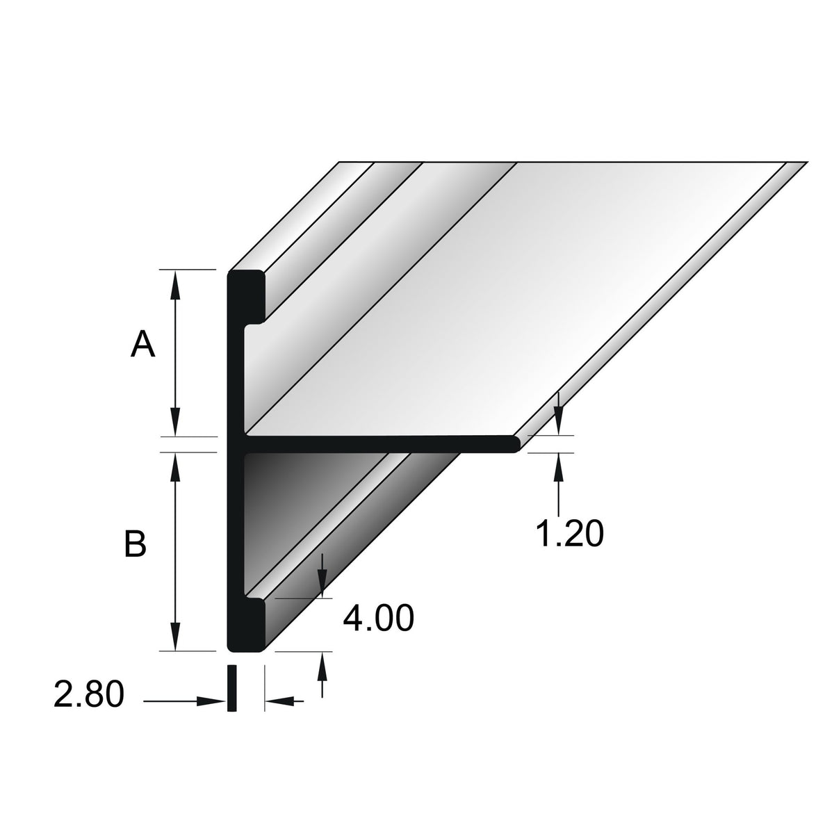 BAT Trims Double Sided Angle profile drawing with dimensions