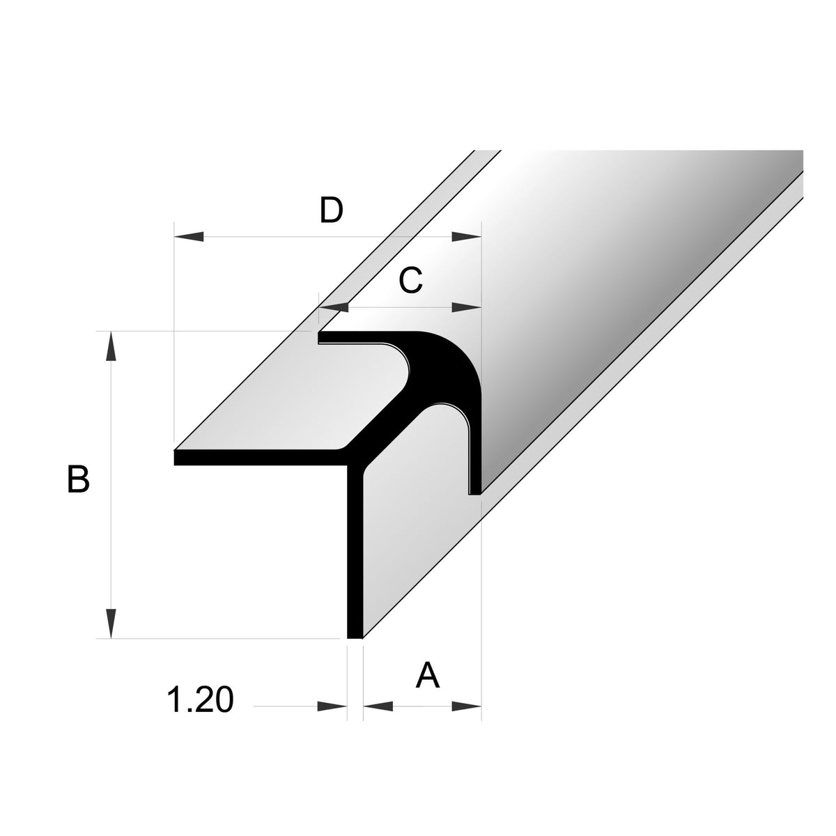 BAT Trims External Corner Trim profile drawing with dimensions
