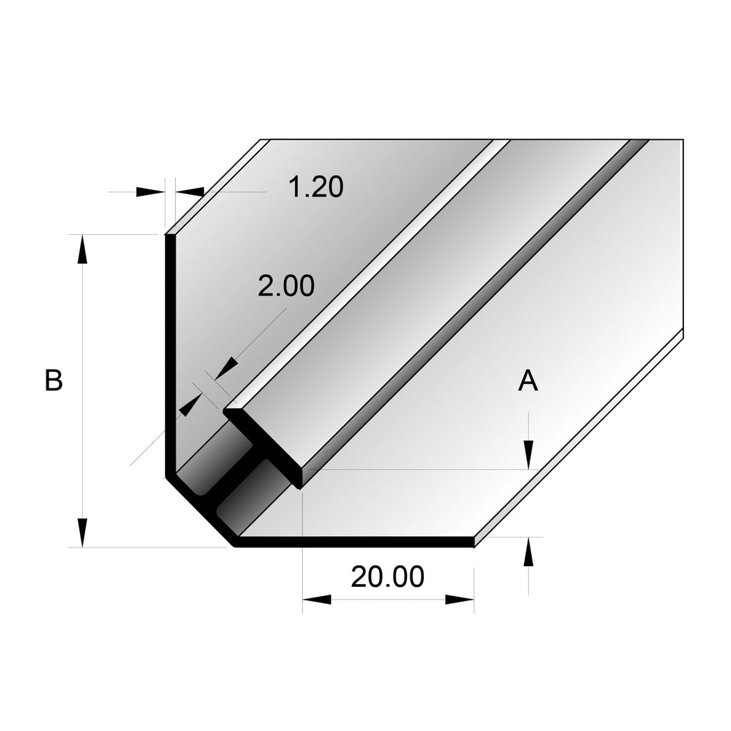 BAT Trims Internal Corner Trim profile drawing with dimensions