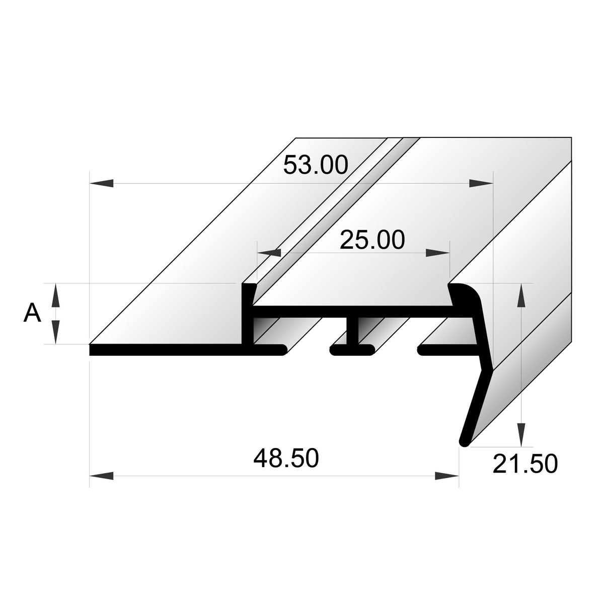 BAT Trims Stairnosing Trim profile drawing with dimensions