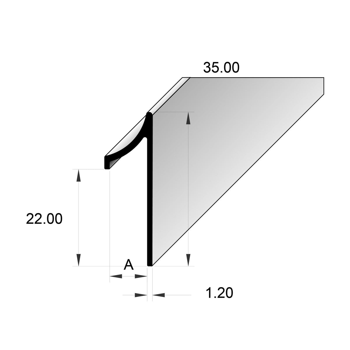 BAT Trims Top Trim profile drawing with dimensions