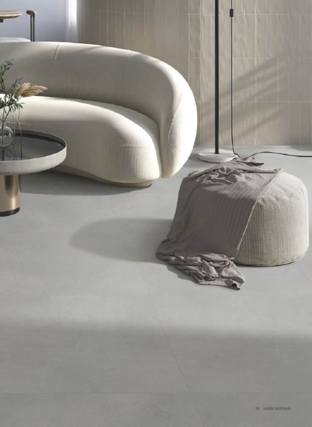 Cement Dark Grey porcelain tile in a living room