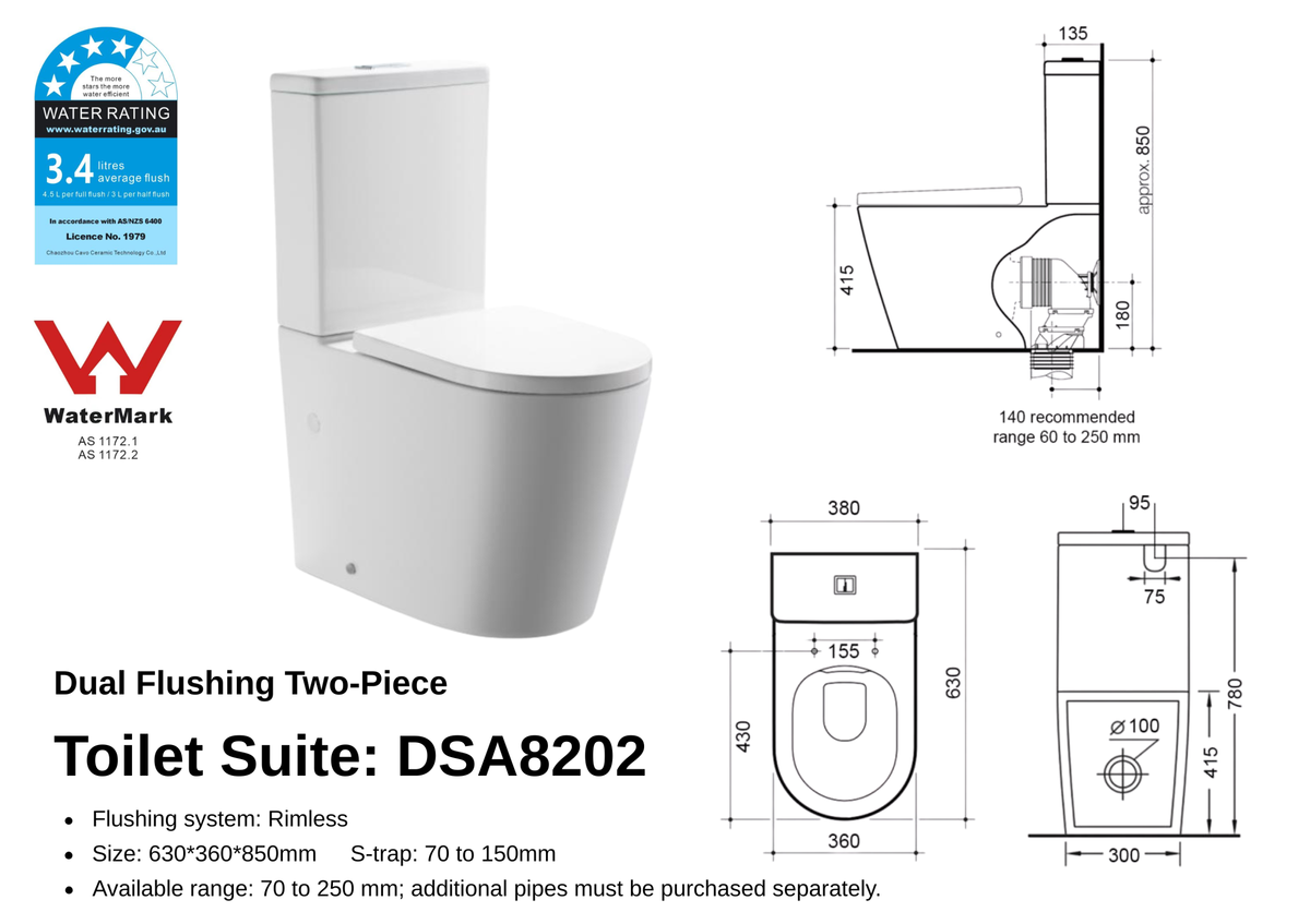 Eternal Edge Toilet Suite dimensions
