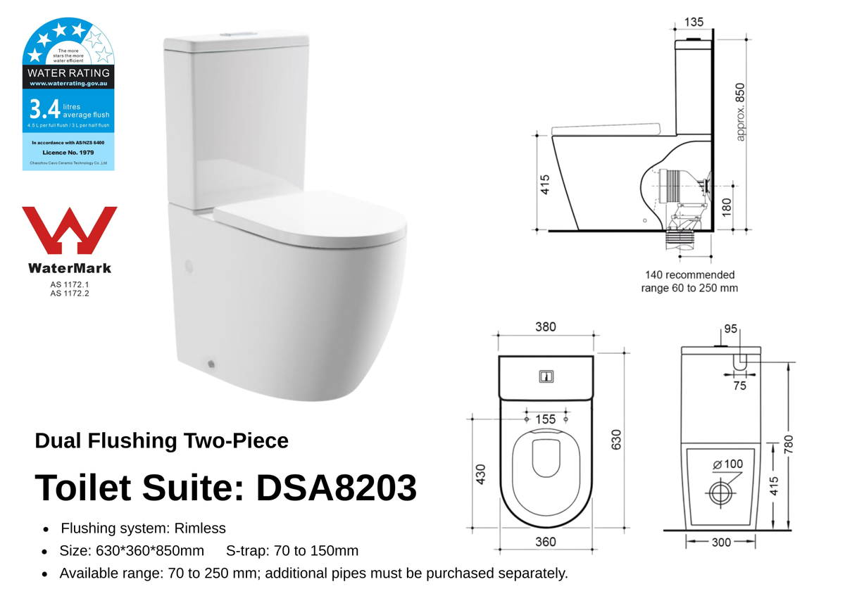 Eternal Forma Toilet Suite dimensions