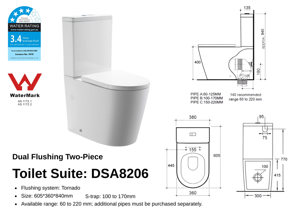 Eternal Flow Toilet Suite dimensions