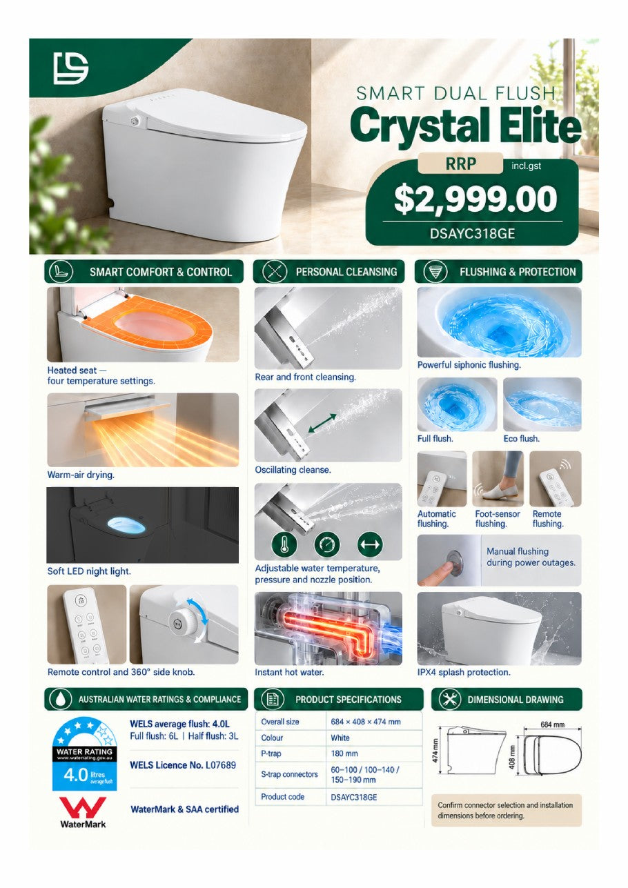 Crystal Elite Smart Toilet Suite features and specifications