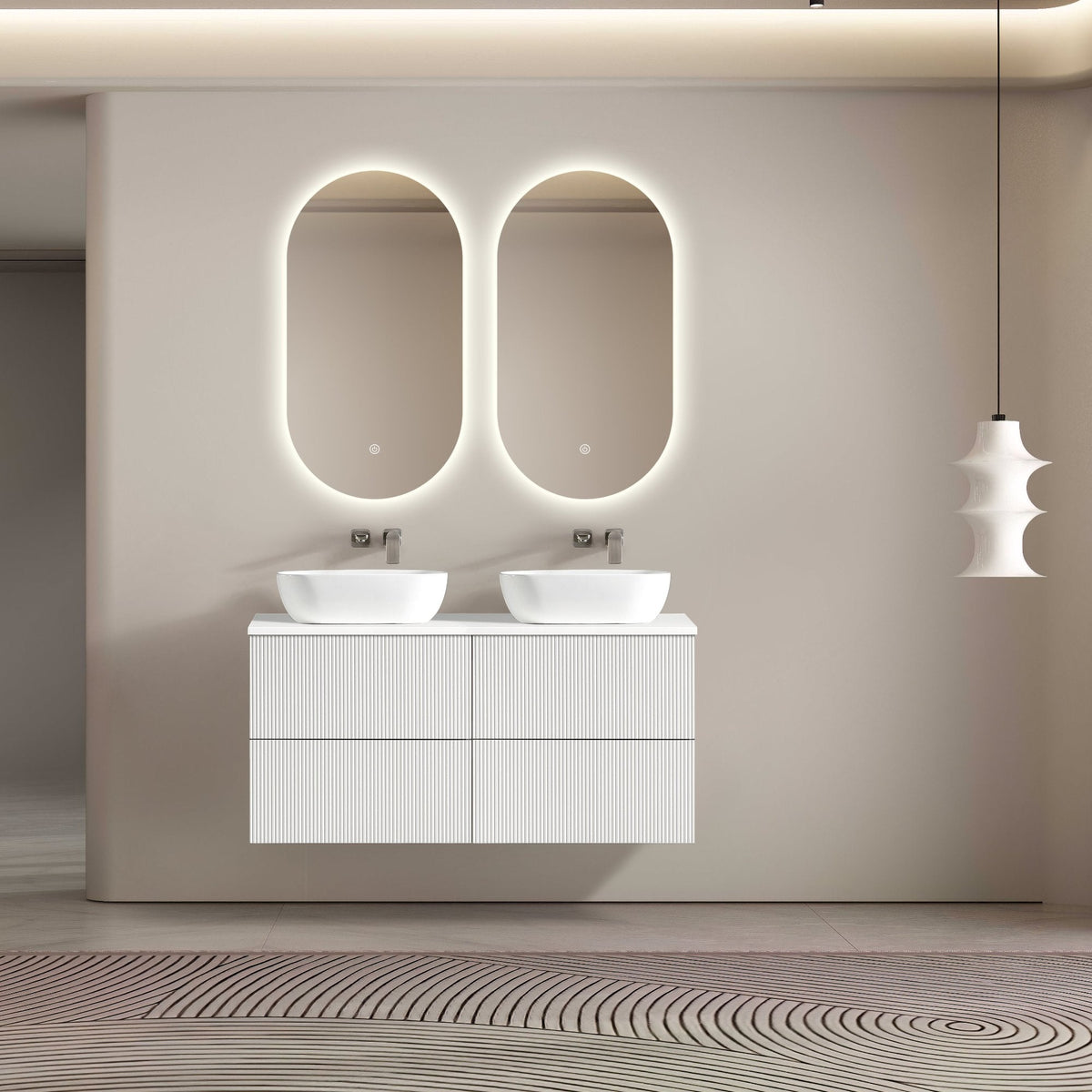 MELA BRITTANY 1200 Fluted Wall Hung Vanity with 4 Drawers in Matt White, view 2