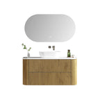 MELA BRITTANY 1200 Oak Fluted Curved Wall Hung Vanity with 2 Drawers