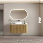 MELA BRITTANY 1200 Oak Fluted Curved Wall Hung Vanity with 2 Drawers, view 2