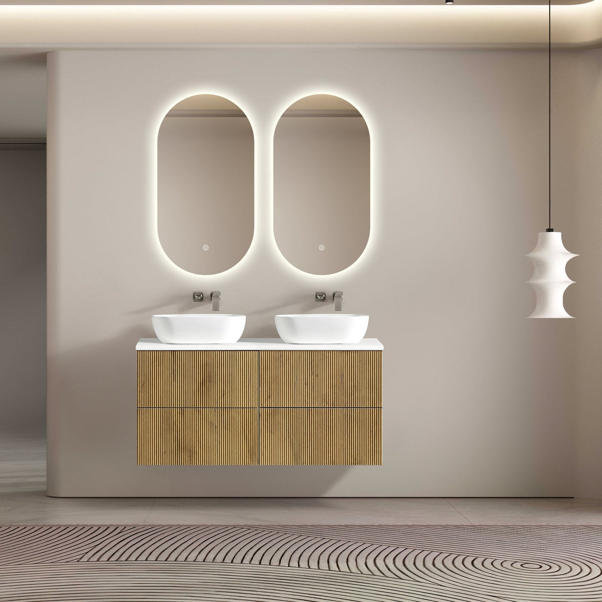 MELA BRITTANY 1200 Fluted Wall Hung Vanity with 4 Drawers in Oak, view 2