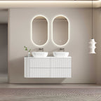 MELA BRITTANY 1350 Fluted One Side Curved Wall Hung Vanity with 4 Drawers in Matt White, view 2