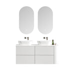 MELA BRITTANY 1350 Fluted One Side Curved Wall Hung Vanity with 4 Drawers in Matt White, view 3