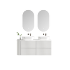 MELA BRITTANY 1350 Fluted One Side Curved Wall Hung Vanity with 4 Drawers in Matt White