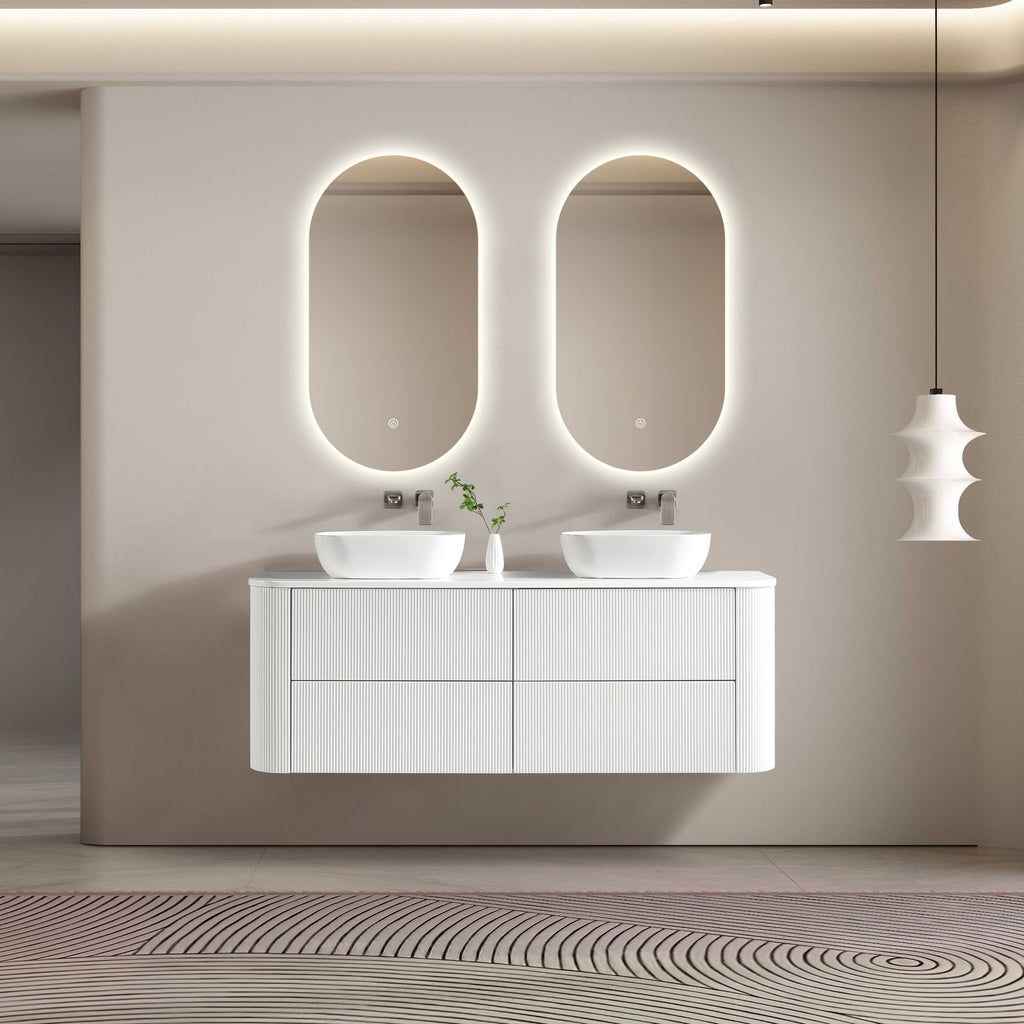 MELA BRITTANY 1500 Fluted Curved Wall Hung Vanity with 4 Drawers in Matt White, view 2